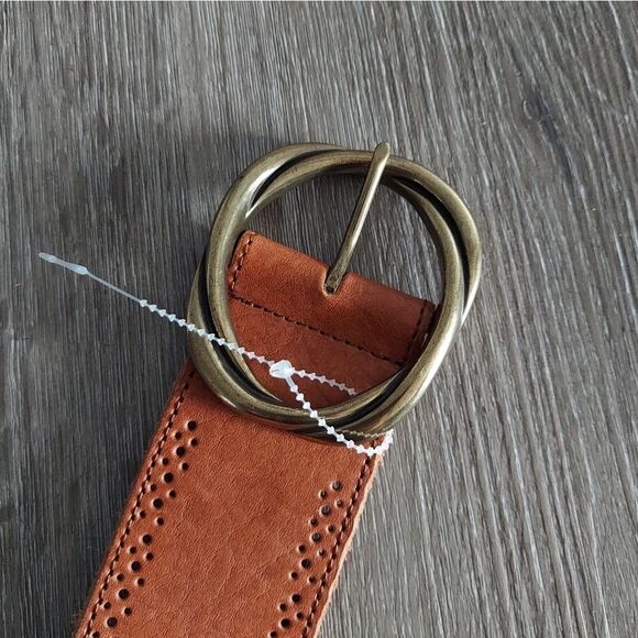 NEW Brown Woven Braided Perforated Leather Belt Stud Detail Size Large - Picture 5 of 7